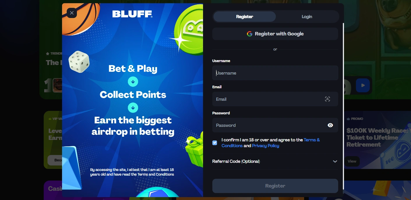 bluff casino login